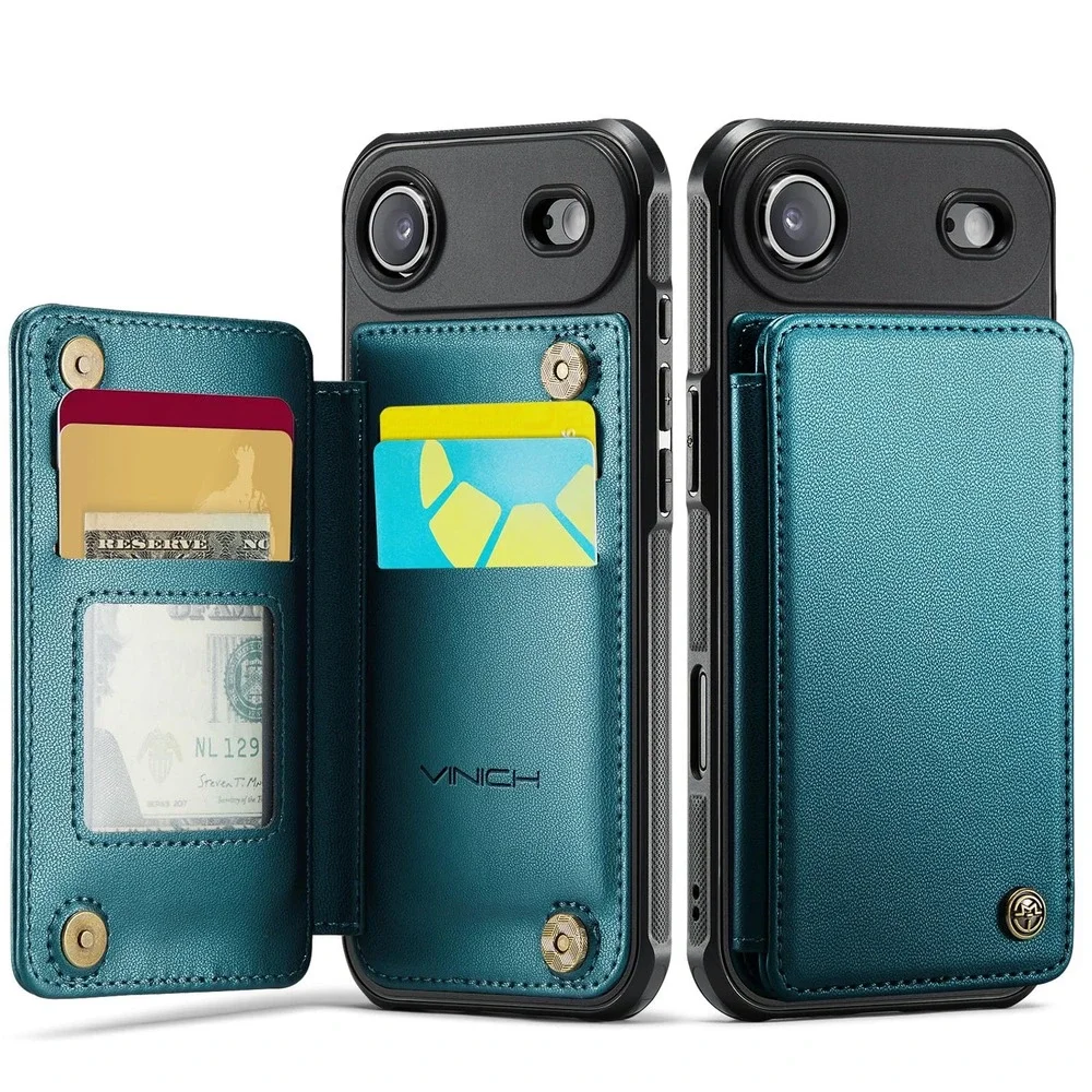VINICH iPhone Air Wallet Case Teal Blu PU Leather RFID Blocking Card Holder Flip